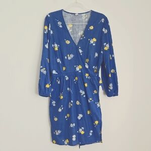Cotton Blue Floral Wrap Dress Size Large